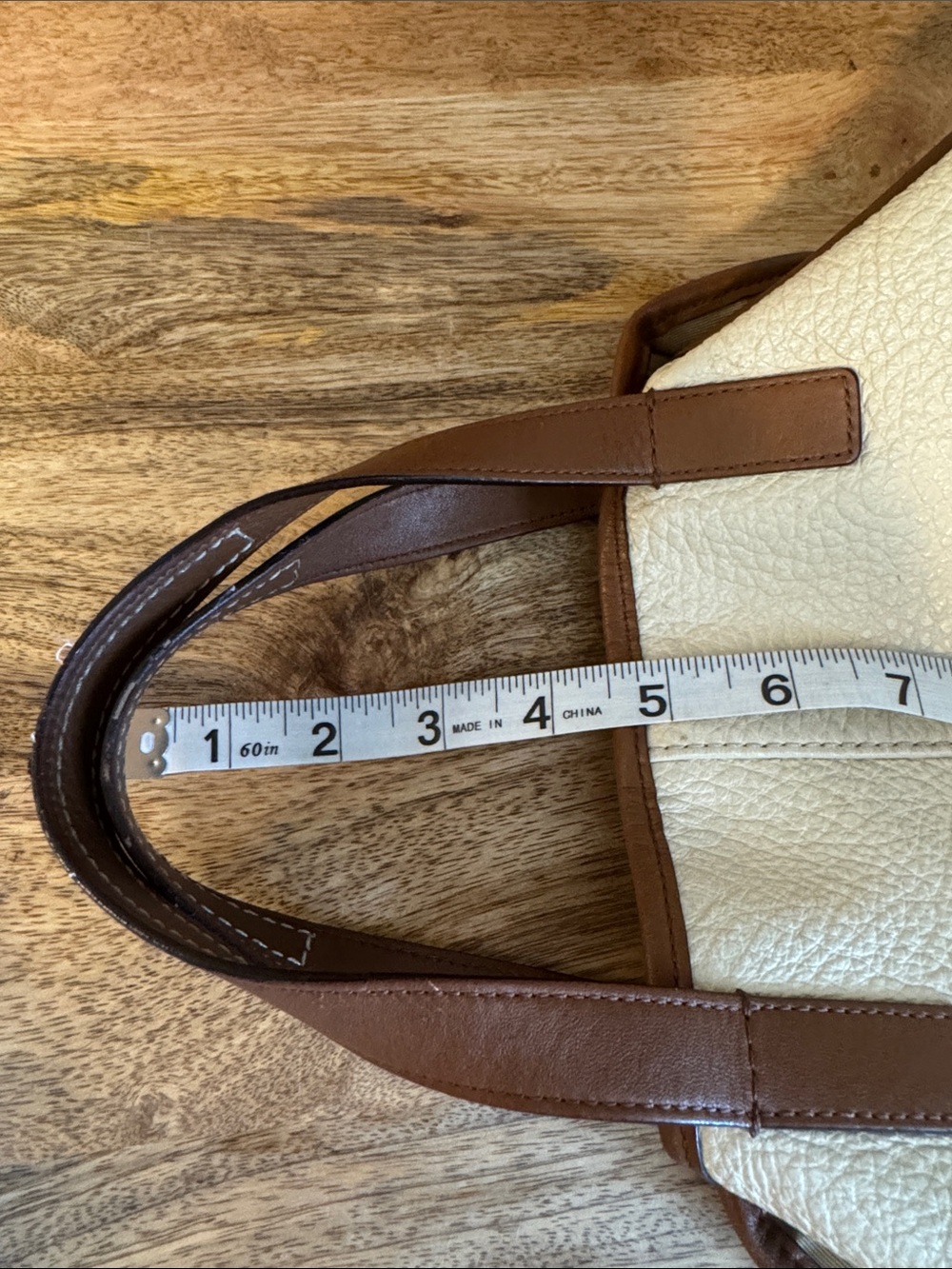 Cream and Brown Coach Pebble Leather Tote Bag - Classic Women's Handbag - Picture 15 of 15